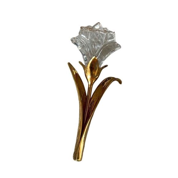 Vintage Swarovski Signed Crystal Gold Plated Flower Designer Brooch - Picture 2 of 9